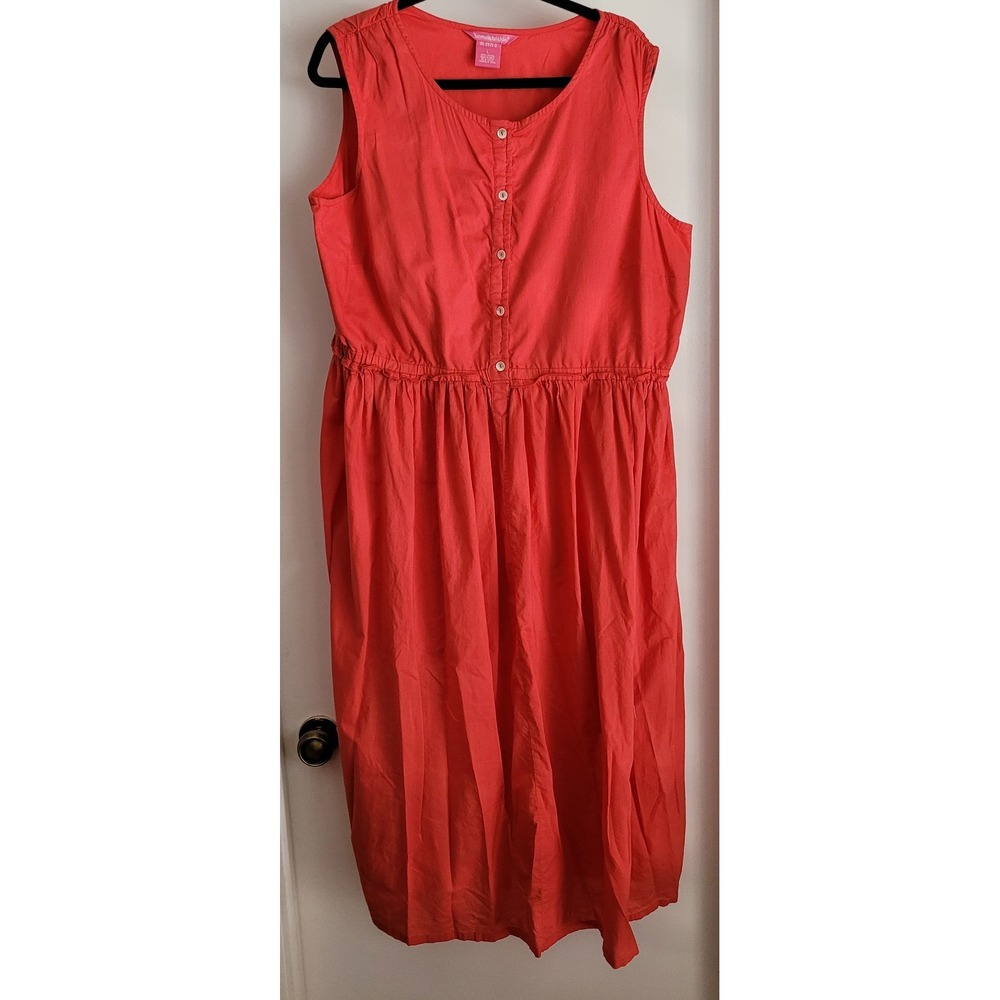 Woman Within Dress L Red Solid Sleeveless Cotton Round Neck Sundress Gown